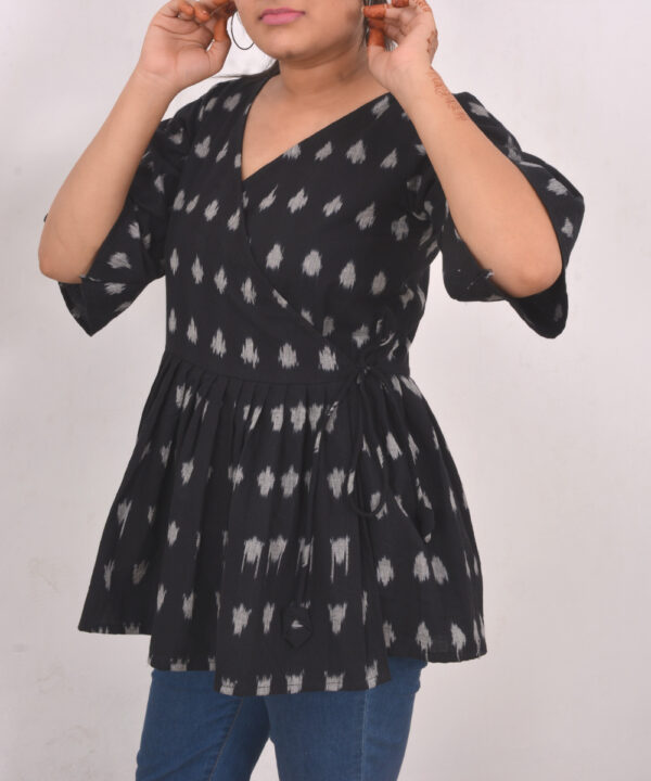 black white handwoven ikkat cotton wrap peplum top 3