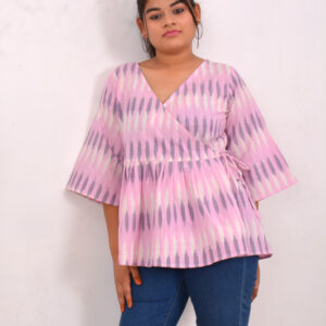 Pink Ikat Lolly handwoven wrap cotton Peplum Top 1