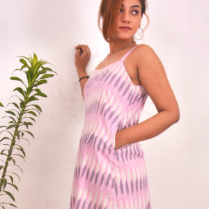 Rosy Ikat Slip Dress with pockets 1