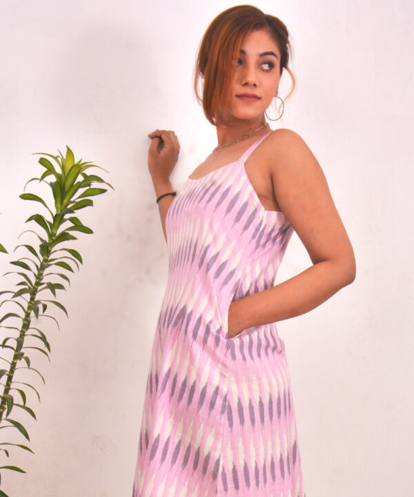 Rosy Ikat Slip Dress with pockets 1