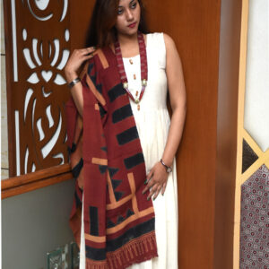 Red Bamboo Handwoven abstract print scarf 1