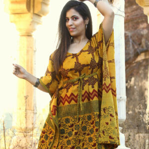 Sun kissed Organic cotton Hand printed Short Caftan Dress 1