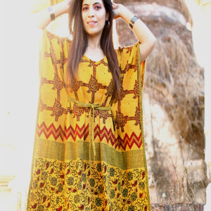 Sun kissed Organic cotton Hand printed Short Caftan Dress 2