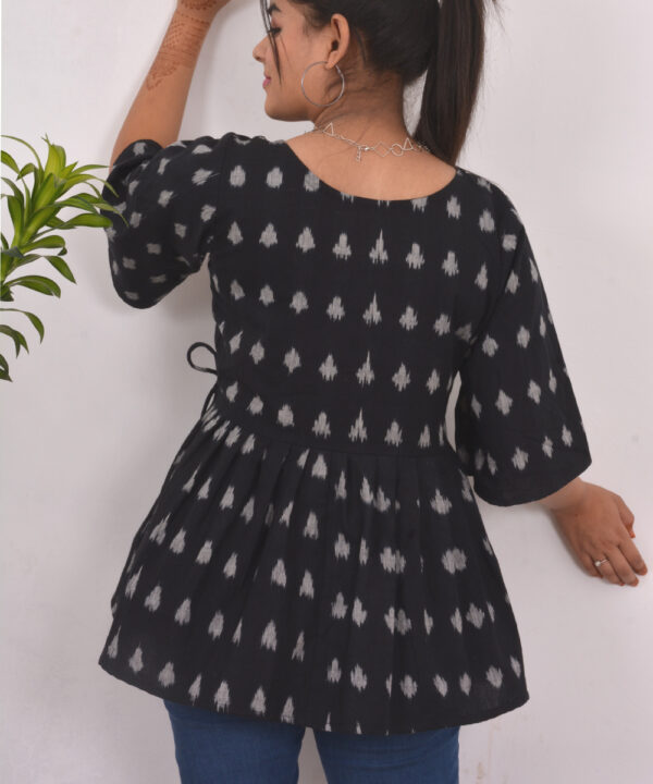 black white handwoven ikkat cotton wrap peplum top 4