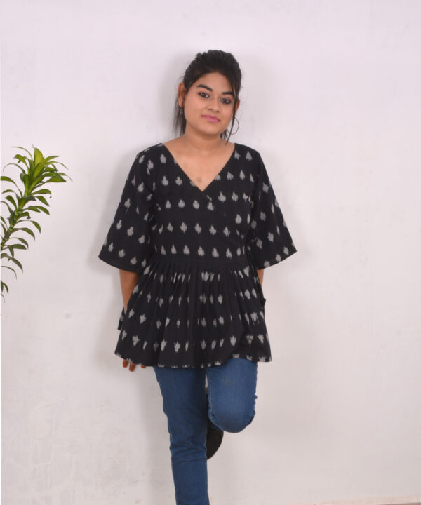 Black White ikkat cotton wrap top 1